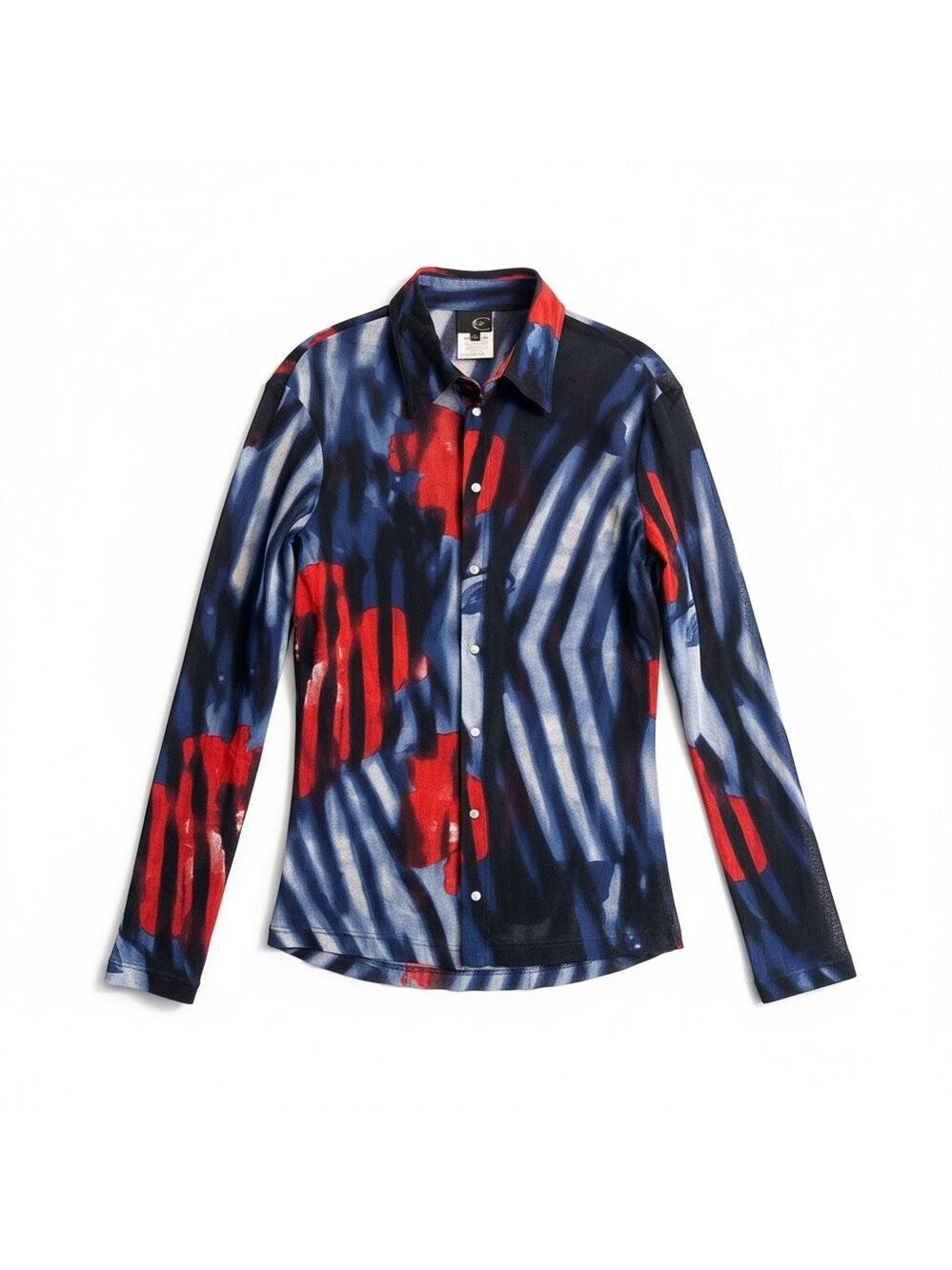 Just Cavalli Animals Printed Long Sleeve Blouse Women's 56 Blue Red Sheer EUC
